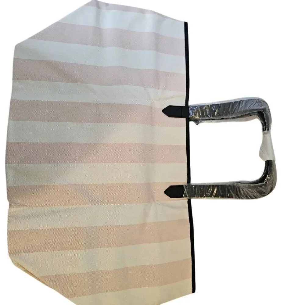 Victoria's Secret tote, pink and cream signature stripe 
